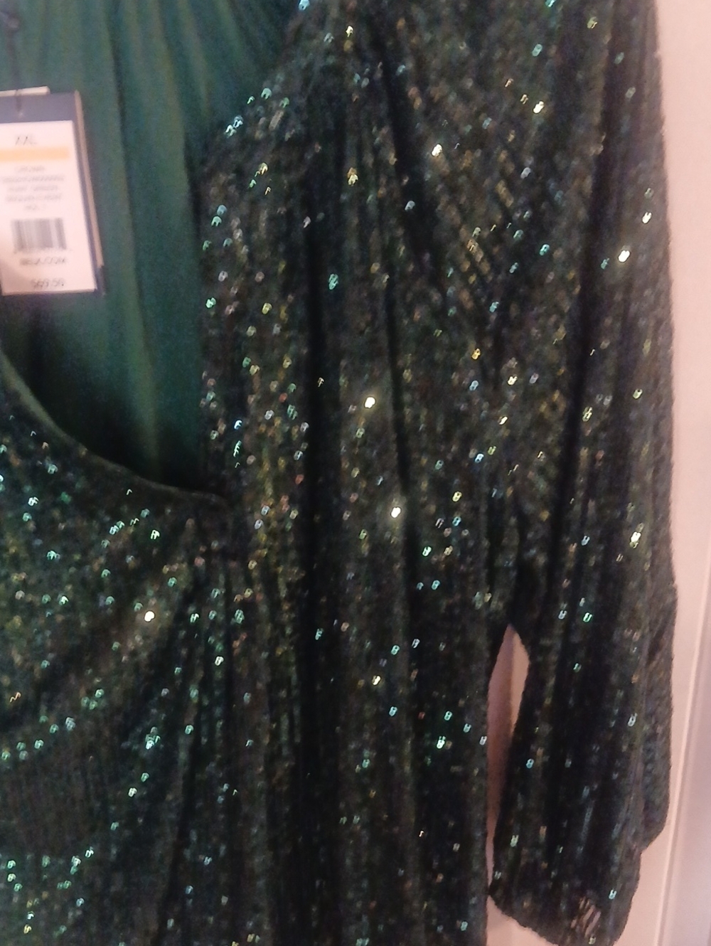 crown & ivy Green Sequin Draped V-Neck Blouse - Picture 2 of 9